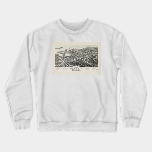 Vintage Pictorial Map of Hyannis MA (1884) Crewneck Sweatshirt by Bravuramedia